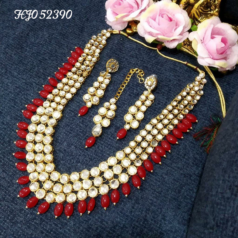 Raj Creations Gold Plated Crystal Stone & Beads Long Necklace Set