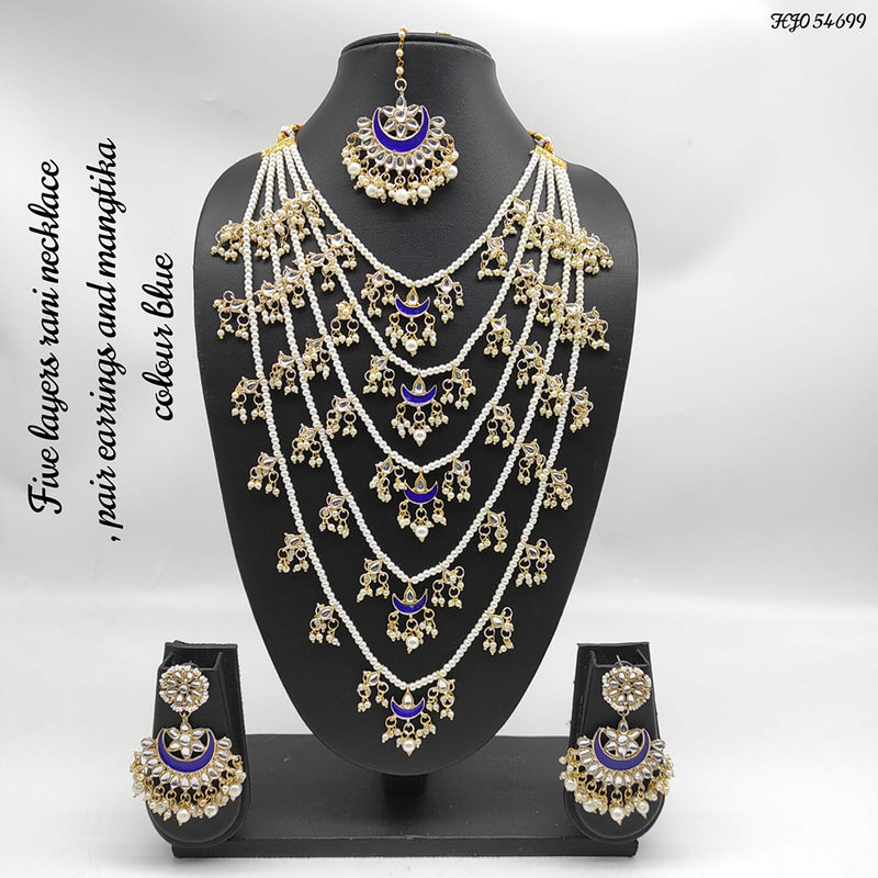 Raj Creations Gold Plated Kundan Stone & Meenakari 5 Layers Necklace Set