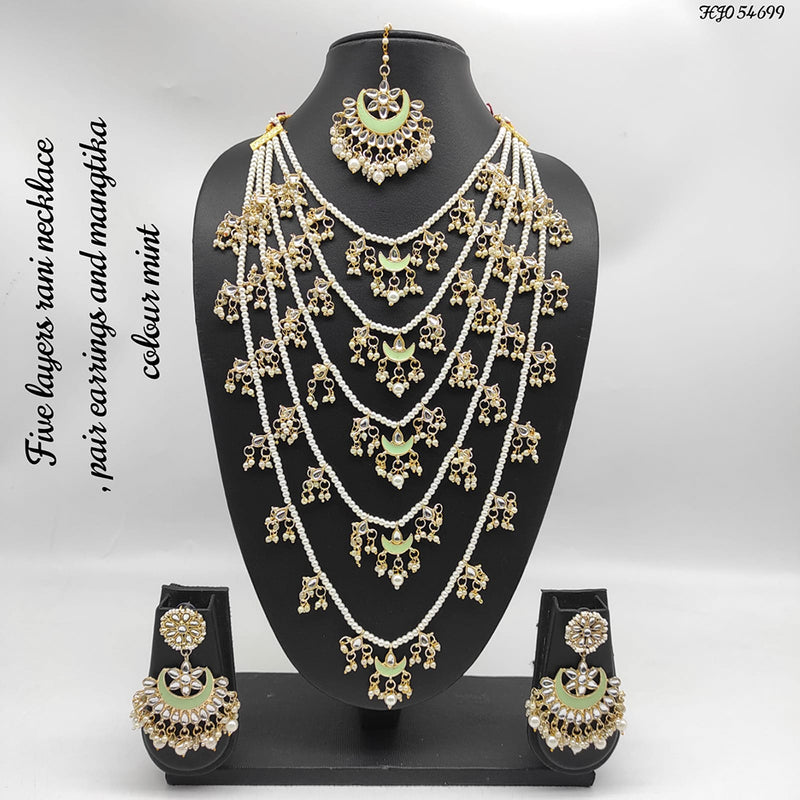 Raj Creations Gold Plated Kundan Stone & Meenakari 5 Layers Necklace Set