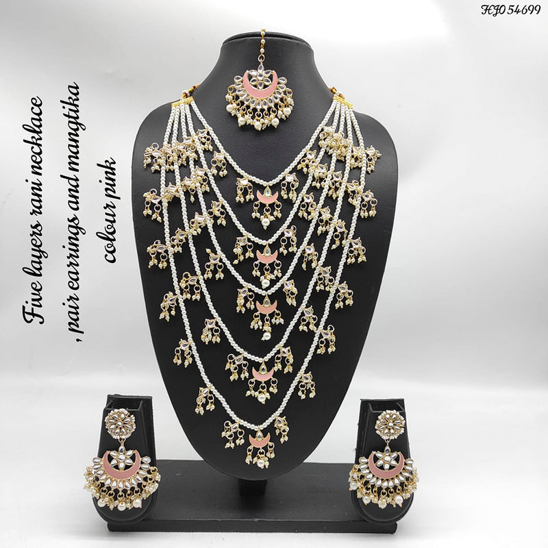 Raj Creations Gold Plated Kundan Stone & Meenakari 5 Layers Necklace Set