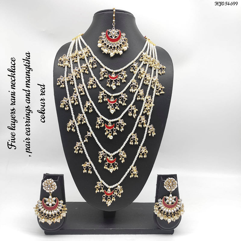 Raj Creations Gold Plated Kundan Stone & Meenakari 5 Layers Necklace Set