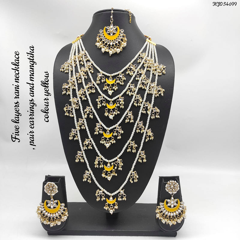 Raj Creations Gold Plated Kundan Stone & Meenakari 5 Layers Necklace Set