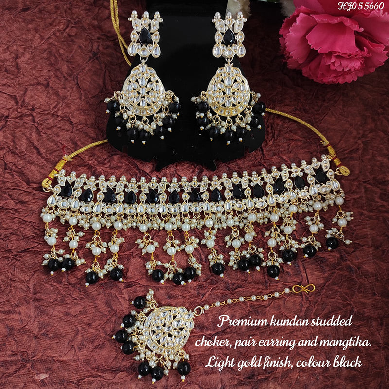 Raj Creations Gold Plated Mirror & Beads Choker Necklace Set With Maangtikka