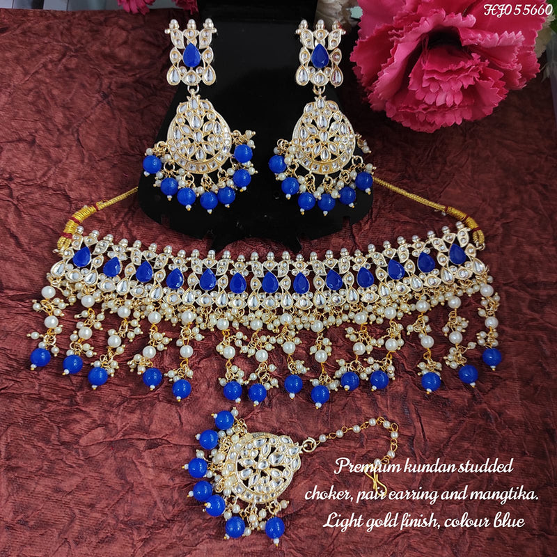 Raj Creations Gold Plated Mirror & Beads Choker Necklace Set With Maangtikka