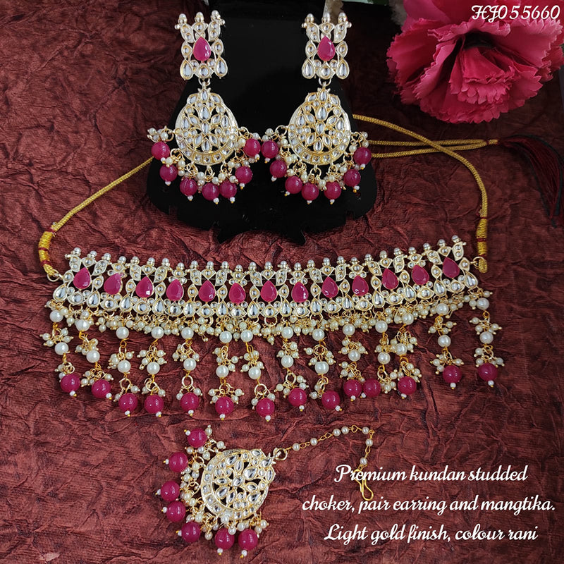 Raj Creations Gold Plated Mirror & Beads Choker Necklace Set With Maangtikka