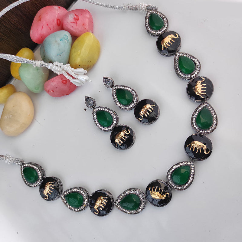Raj Creations Oxidised Plated Crystal Stone Necklace Set