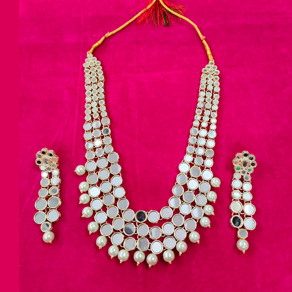 SAMC Gold Plated Mirror & Beads Long Necklace Set