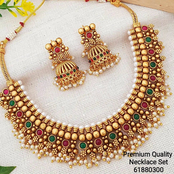 Sangita Creation Gold Plated Pota Stone Necklace Set