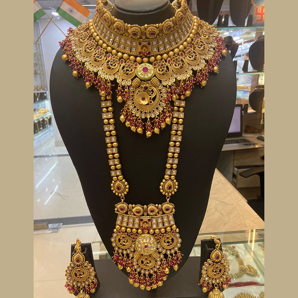 The Jangid Arts Gold Plated Pota Stone Double Necklace Set