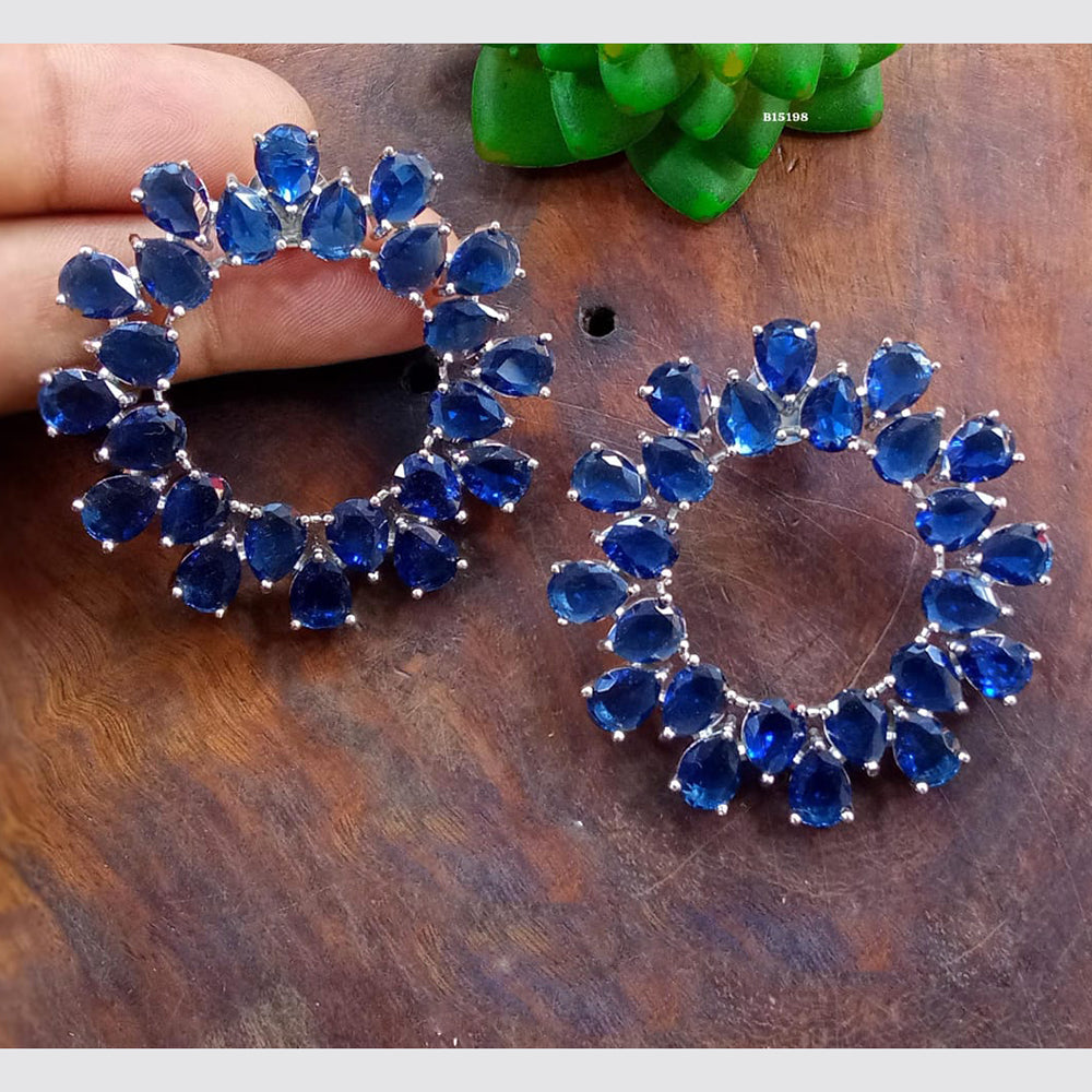 Blue Petal Diamond Silver Plated AD Studs Earrings