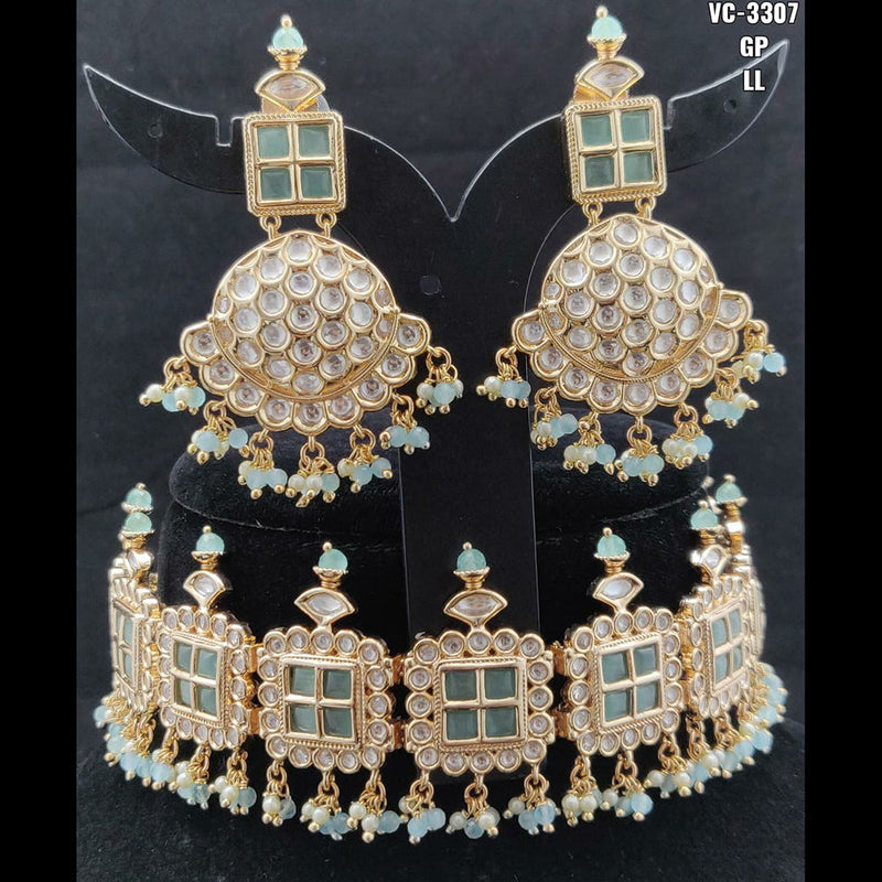 Vivah Creations Gold Plated Reverse AD Stone Necklace Set
