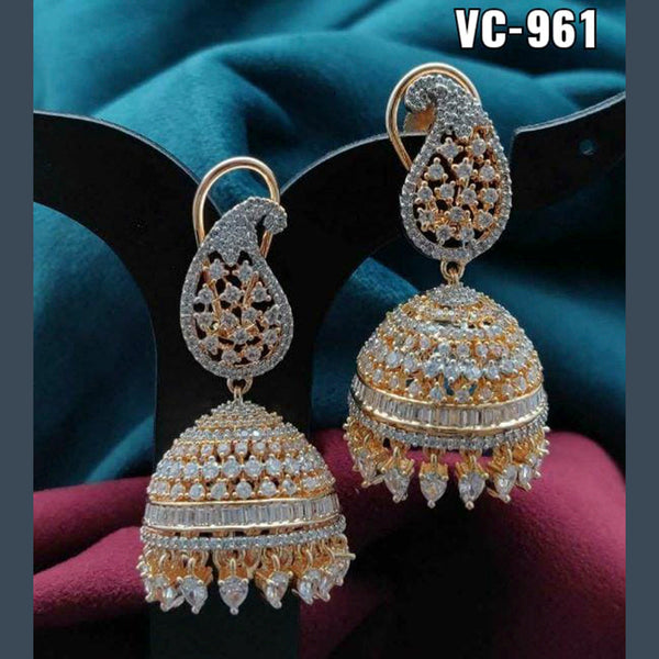 Vivah Creations 2 Tone Plated AD Stone Jhumki Earrings