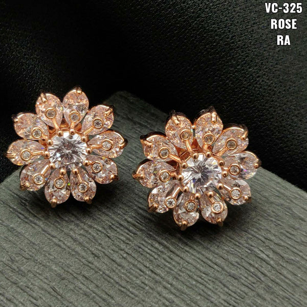 Vivah Creations Rose Gold Plated AD Stone Stud Earrings