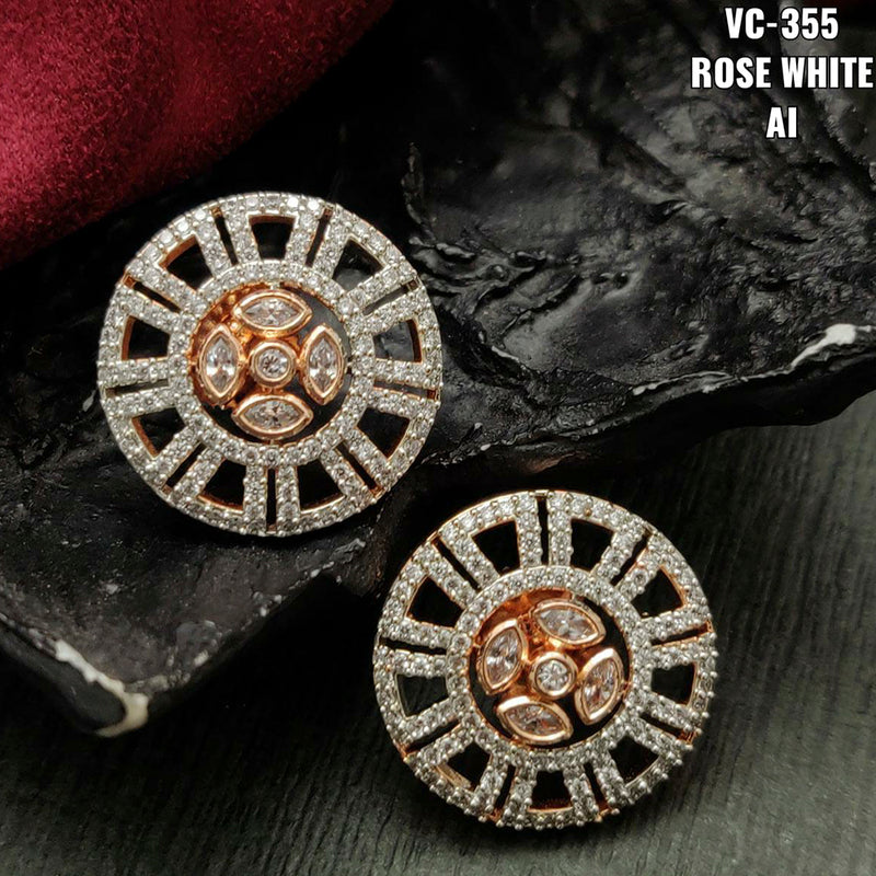 Vivah Creations Rose Gold Plated AD Stone Stud Earrings