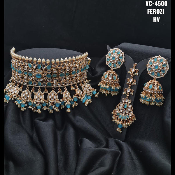 Vivah Creations Gold Plated Kundan & Beads Choker Necklace Set