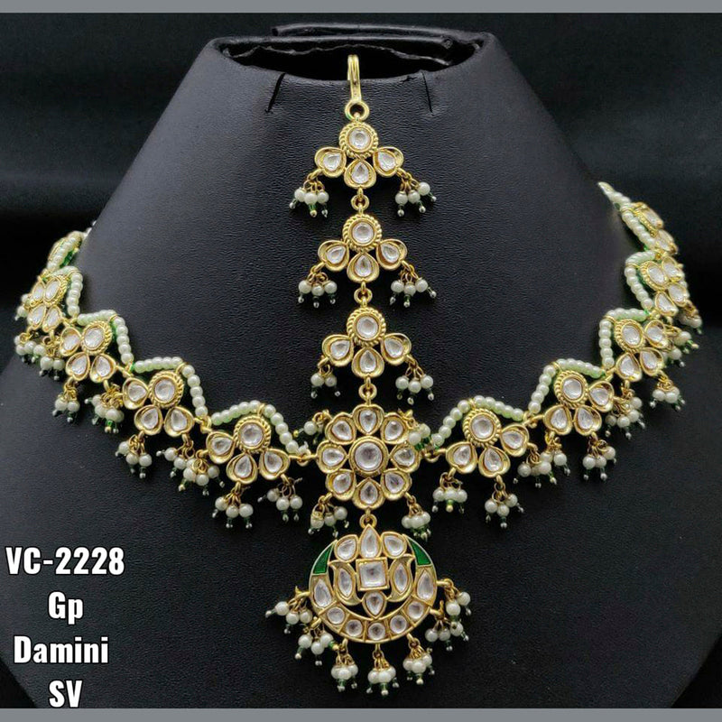 Vivah Creations Gold Plated Kundan & Beads Damini Maangtikka