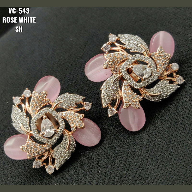 Vivah Creations Rose Gold Plated AD Stone Stud Earrings