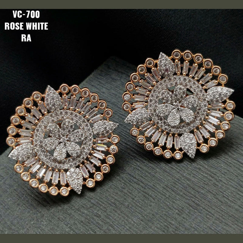 Vivah Creations Rose Gold Plated AD Stone Stud Earrings