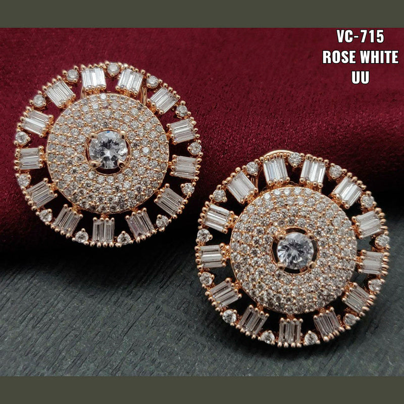 Vivah Creations Rose Gold Plated AD Stone Stud Earrings