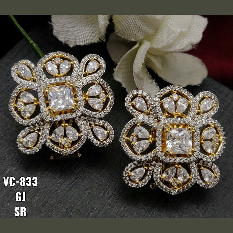 Vivah Creations Gold Plated AD Stone Stud Earrings