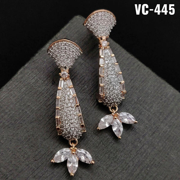 Vivah Creations Rose Gold Plated AD Stone Dangler Earrings