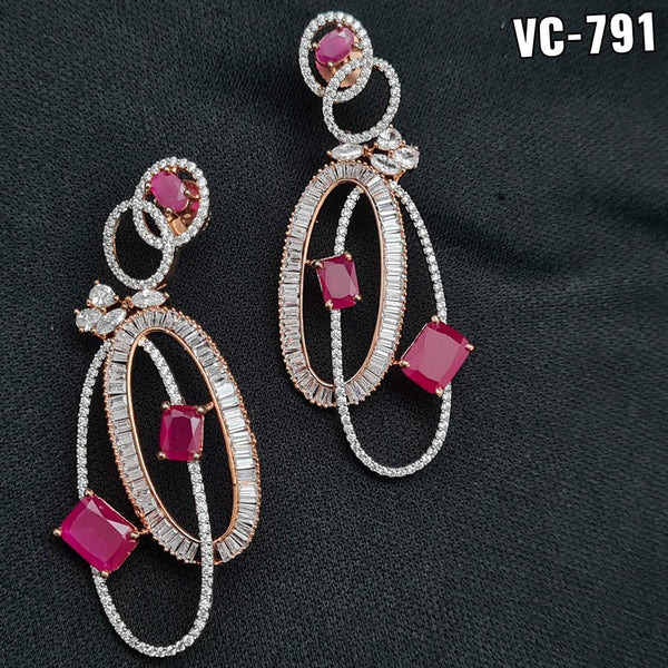 Vivah Creations Rose Gold Plated AD Stone Dangler Earrings