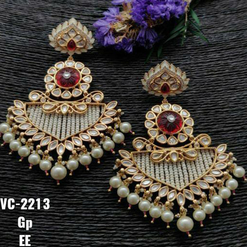 Vivah Creations Gold Plated Kundan & Beads Dangler Earrings