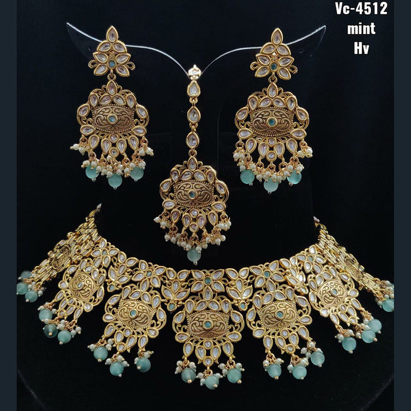 Vivah Creations Gold Plated Kundan Stone Choker Necklace Set With Maangtikka