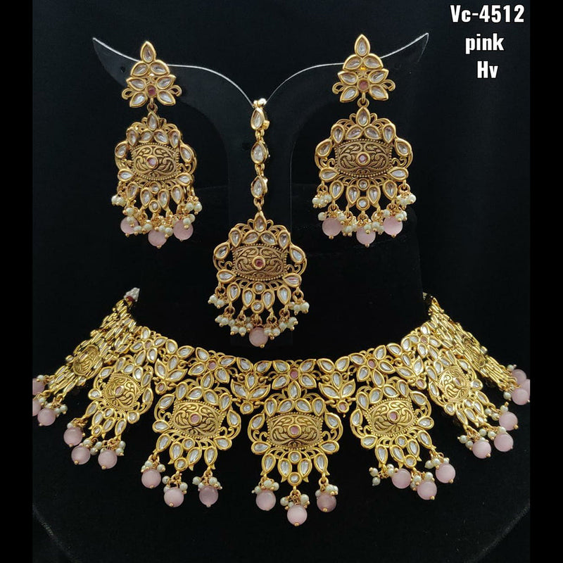 Vivah Creations Gold Plated Kundan Stone Choker Necklace Set With Maangtikka