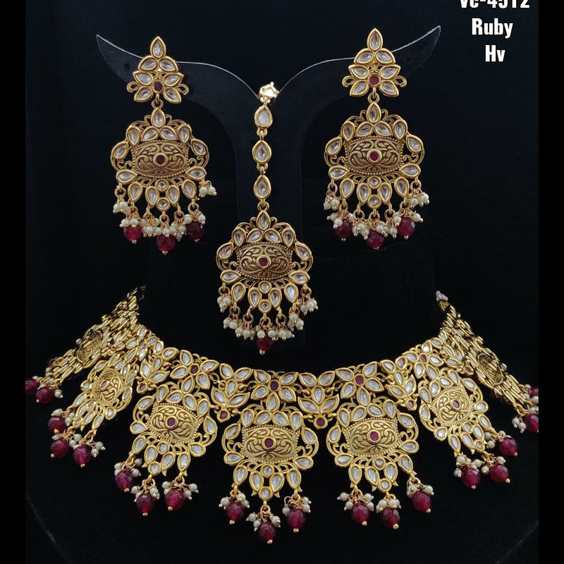 Vivah Creations Gold Plated Kundan Stone Choker Necklace Set With Maangtikka