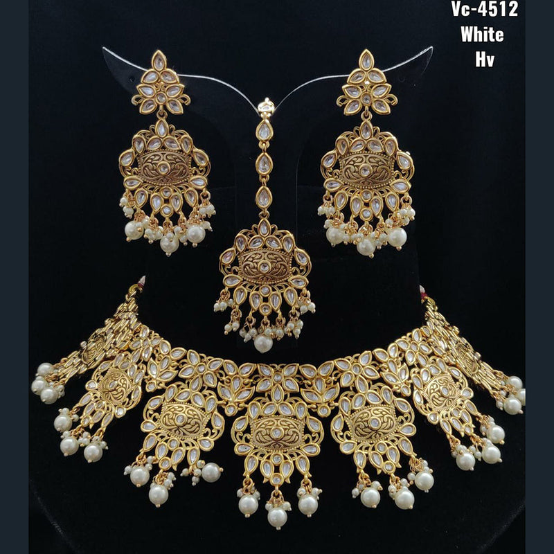 Vivah Creations Gold Plated Kundan Stone Choker Necklace Set With Maangtikka