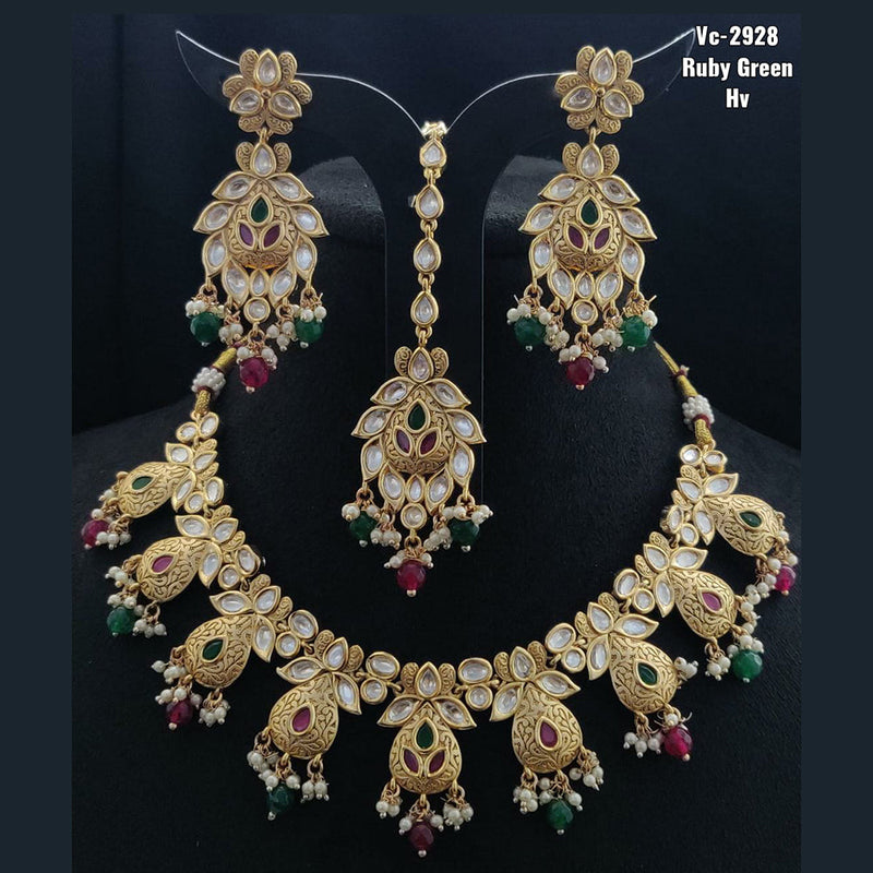 Vivah Creations Gold Plated Kundan Stone Necklace Set With Maangtikka