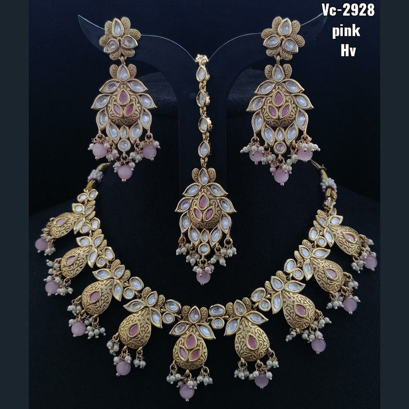 Vivah Creations Gold Plated Kundan Stone Necklace Set With Maangtikka