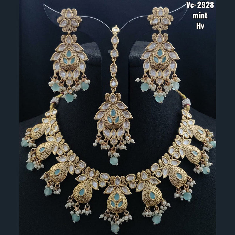 Vivah Creations Gold Plated Kundan Stone Necklace Set With Maangtikka