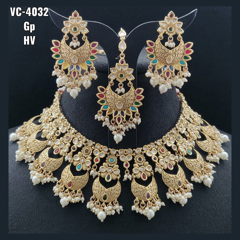 Vivah Creations Gold Plated Kundan Stone Choker Necklace Set With Maangtikka