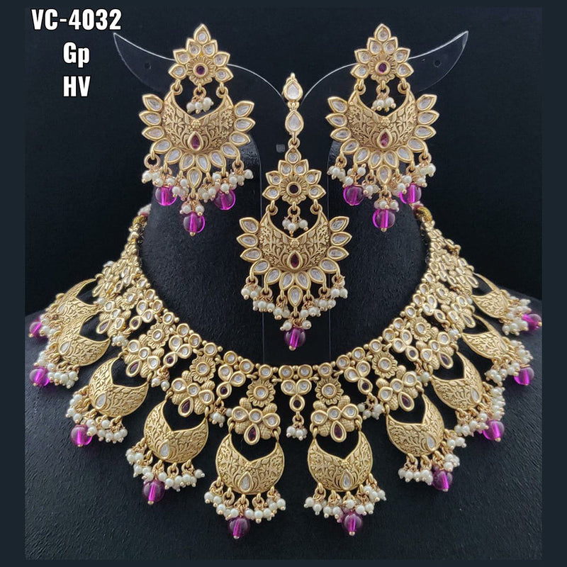 Vivah Creations Gold Plated Kundan Stone Choker Necklace Set With Maangtikka