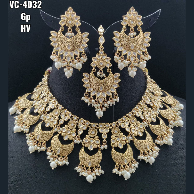 Vivah Creations Gold Plated Kundan Stone Choker Necklace Set With Maangtikka