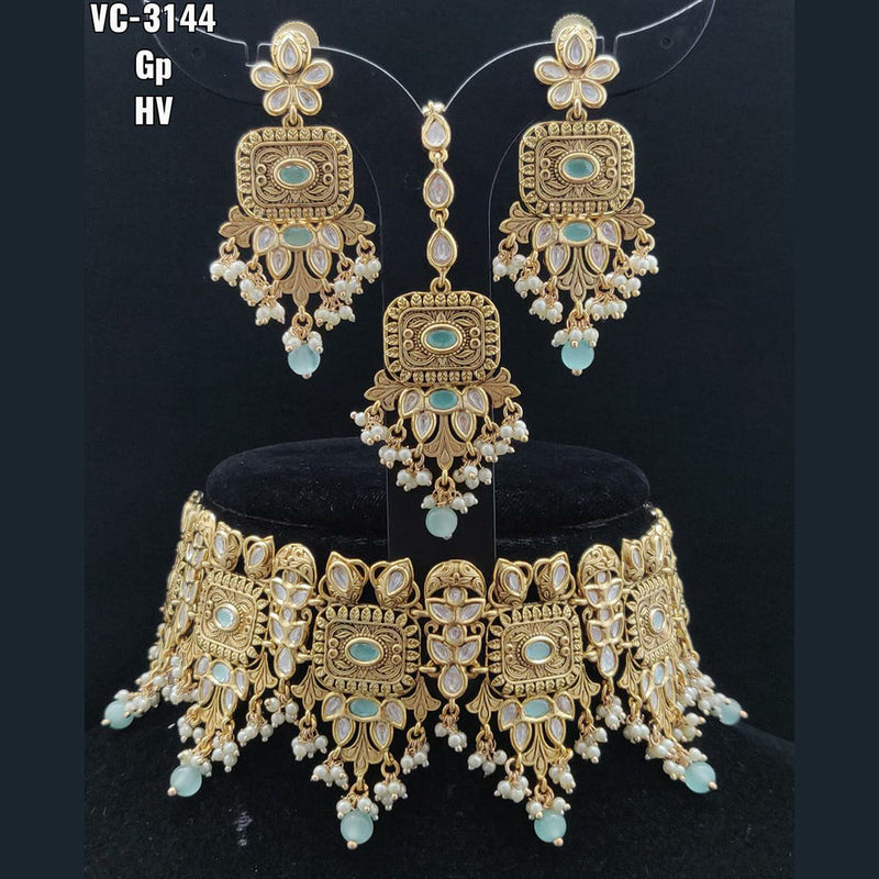 Vivah Creations Gold Plated Kundan Stone Choker Necklace Set With Maangtikka