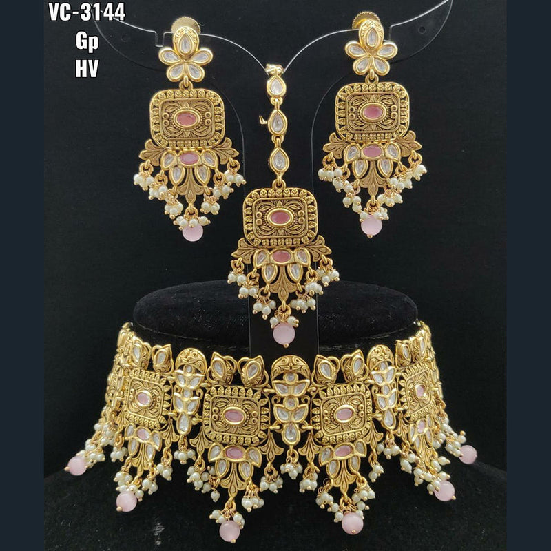 Vivah Creations Gold Plated Kundan Stone Choker Necklace Set With Maangtikka