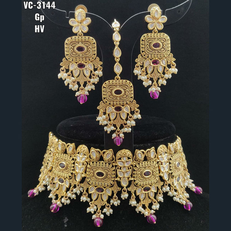 Vivah Creations Gold Plated Kundan Stone Choker Necklace Set With Maangtikka