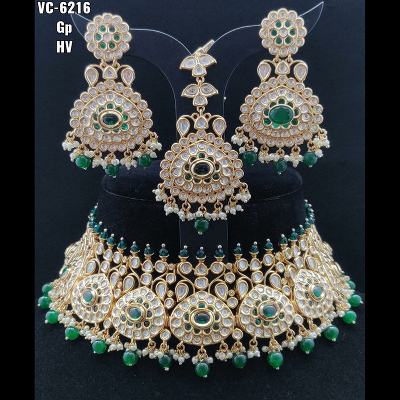 Vivah Creations Gold Plated Kundan Stone Choker Necklace Set With Maangtikka