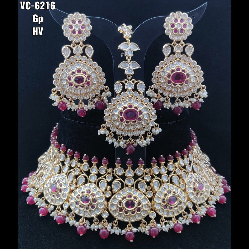 Vivah Creations Gold Plated Kundan Stone Choker Necklace Set With Maangtikka