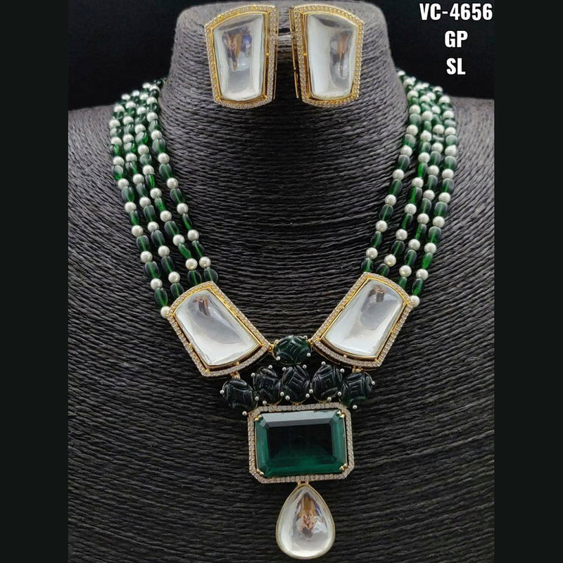 Vivah Creations Gold Plated AD Stone & Beads Necklace Set