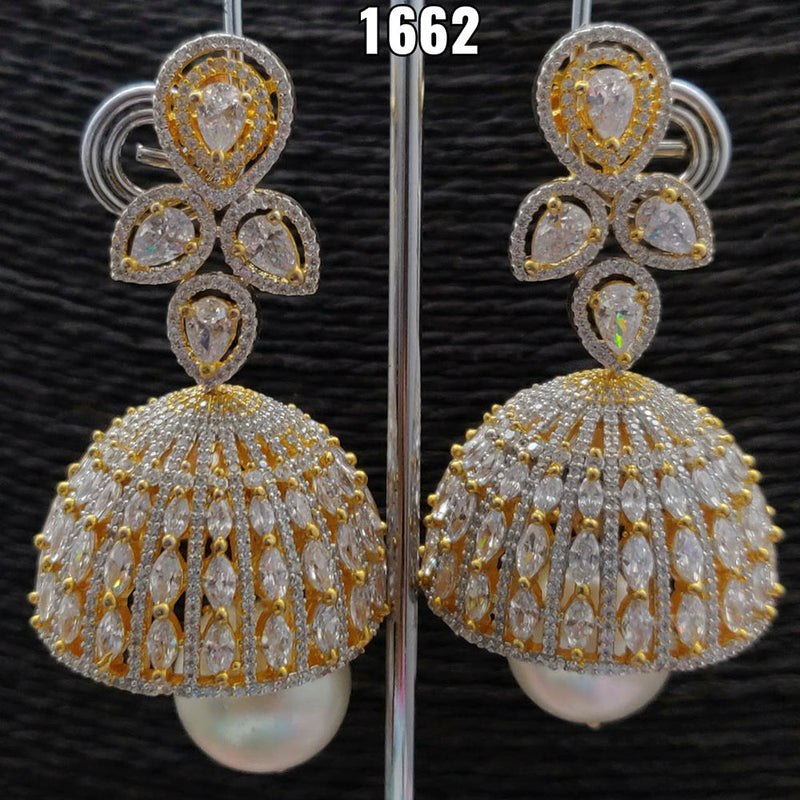 Vivah Creations 2 Tone Plated AD Stone Jhumki Earrings