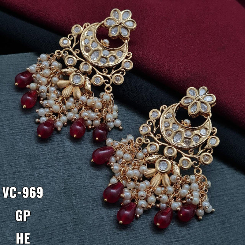 Vivah Creations Gold Plated Crystal Stone & Beads Dangler Earrings