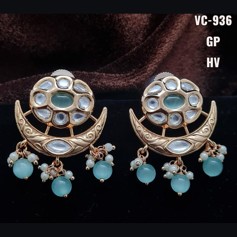 Vivah Creations Gold Plated Crystal Stone & Beads Dangler Earrings