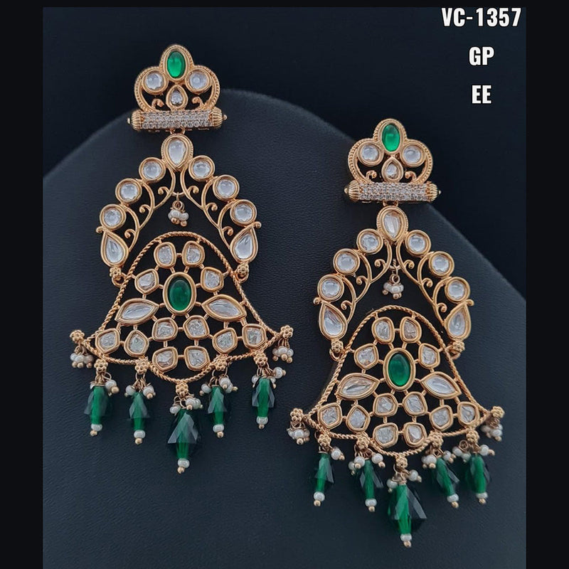 Vivah Creations Gold Plated Crystal Stone & Beads Dangler Earrings