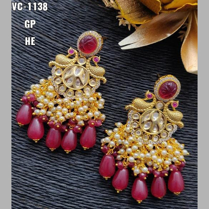 Vivah Creations Gold Plated Crystal Stone & Beads Dangler Earrings