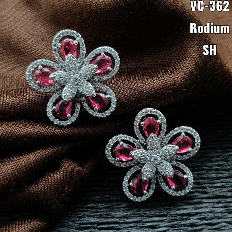 Vivah Creation Silver Plated AD Stone Stud Earrings