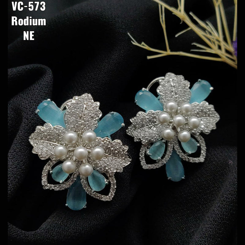 Vivah Creation Silver Plated AD Stone Stud Earrings